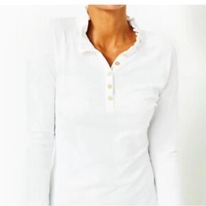 Lilly Pulitzer Hutton Luxletic Long Sleeve Polo Shirt XS white